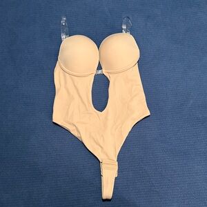 Beige Backless Thong Bodysuit